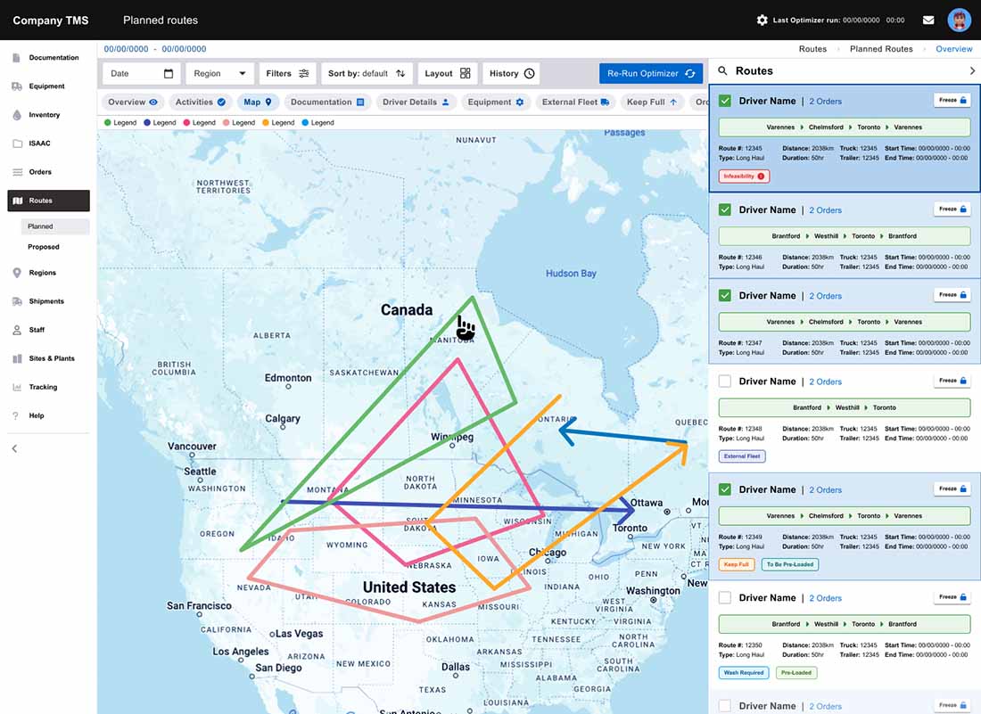 Routes planning page